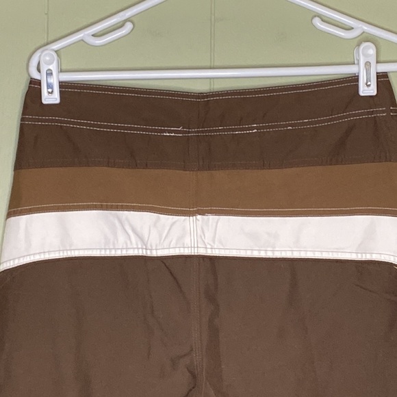 NoBo Color Blocked Brown, Tan and White Long Length Swim Trunks Sz 32 - Picture 10 of 13